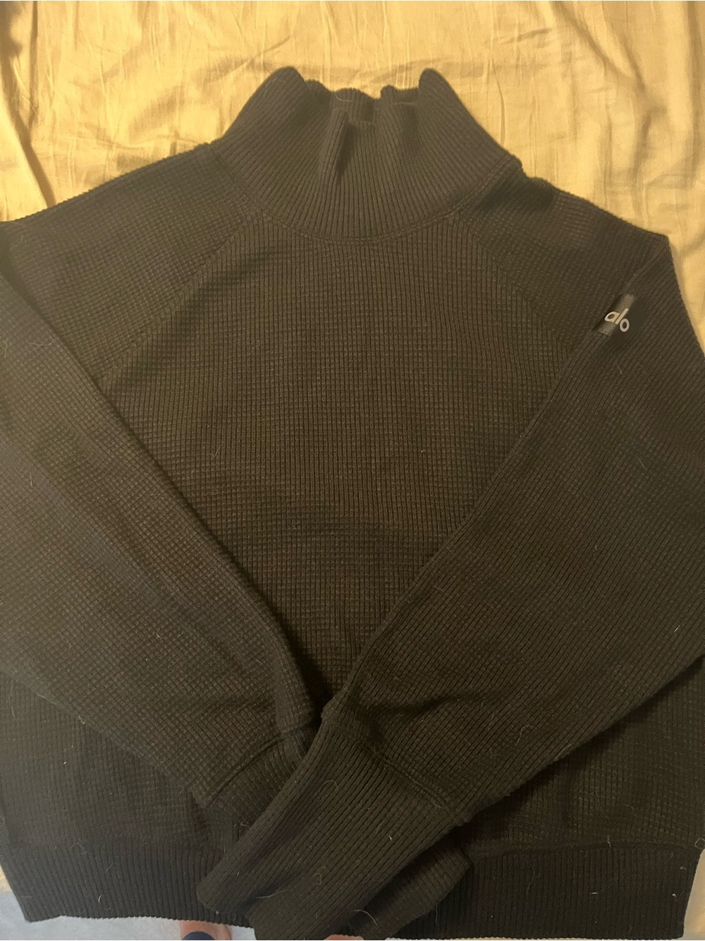 ALO Yoga Black Waffle Turtleneck Sweater